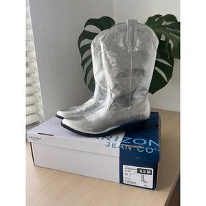 Arizona Jean Co Maybrook Boots Women 8.5 Silver Metallic Western Cowboy Maybrook